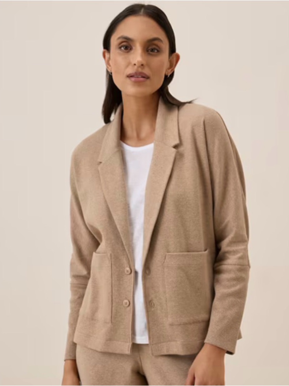 Relaxed Knit Blazer Jacket in Taupe